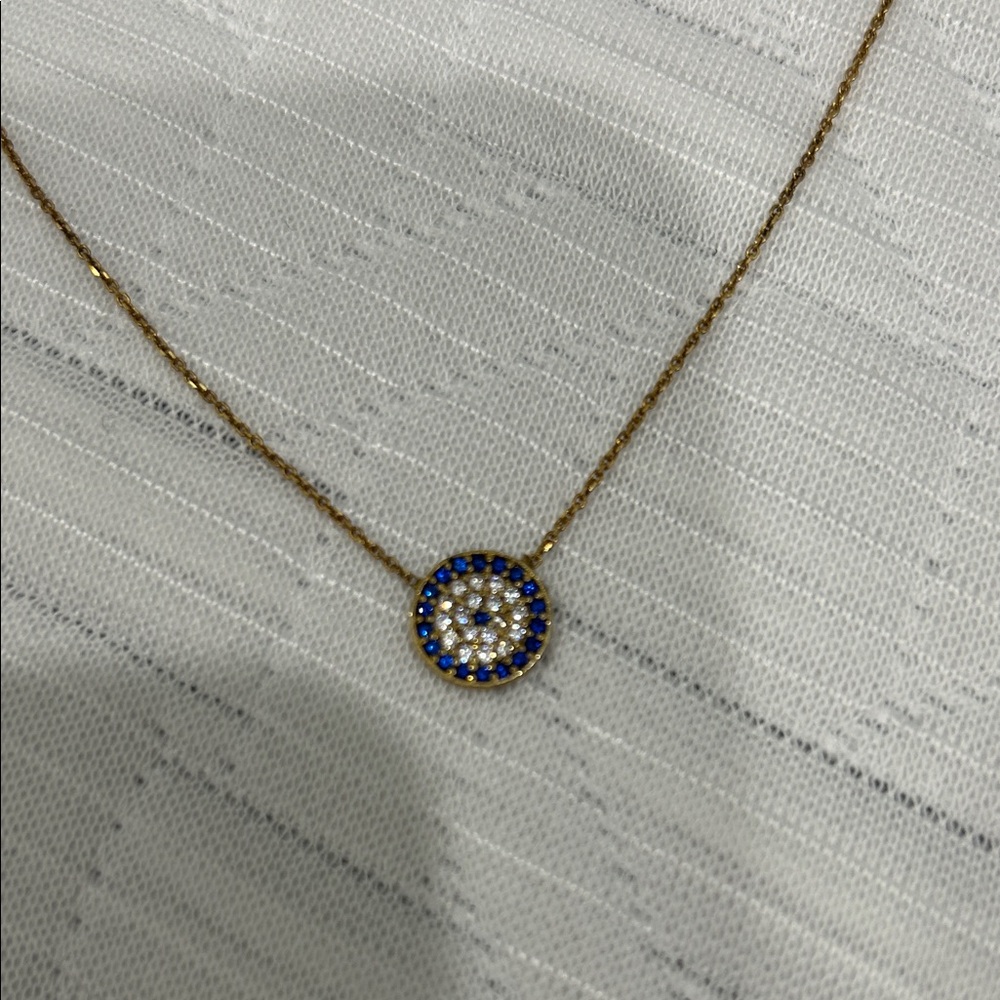 Elegant Gold and Blue Crystal Pendant Necklace with Adjustable Chain